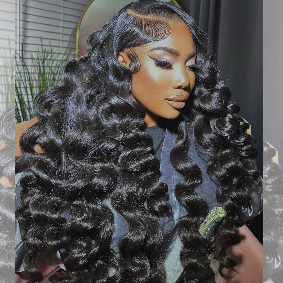 SZC 300 400 Density Thick Full Volume Straight Body Wave Wand Curls 13x4 Lace Front Human Hair Wig