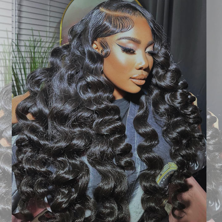 SZC 300 400 Density Thick Full Volume Straight Body Wave Wand Curls 13x4 Lace Front Human Hair Wig