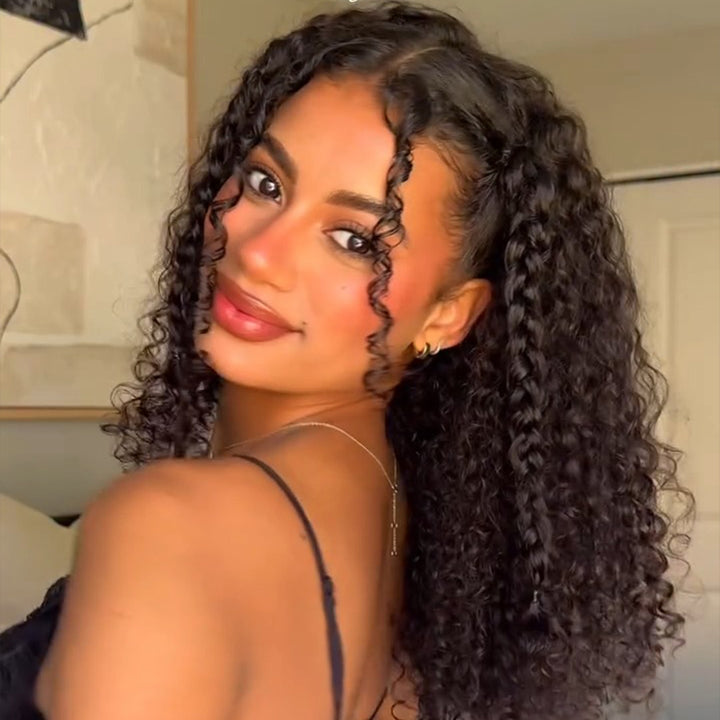SZC 360 Full Lace Front Ventilated Crimped Spanish Loose Curls Human Hair Wigs