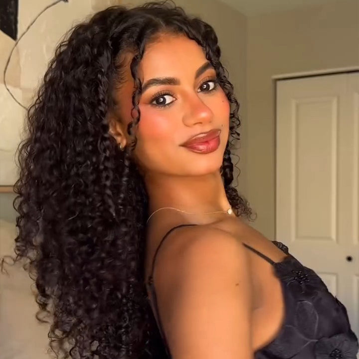 SZC 360 Full Lace Front Ventilated Crimped Spanish Loose Curls Human Hair Wigs