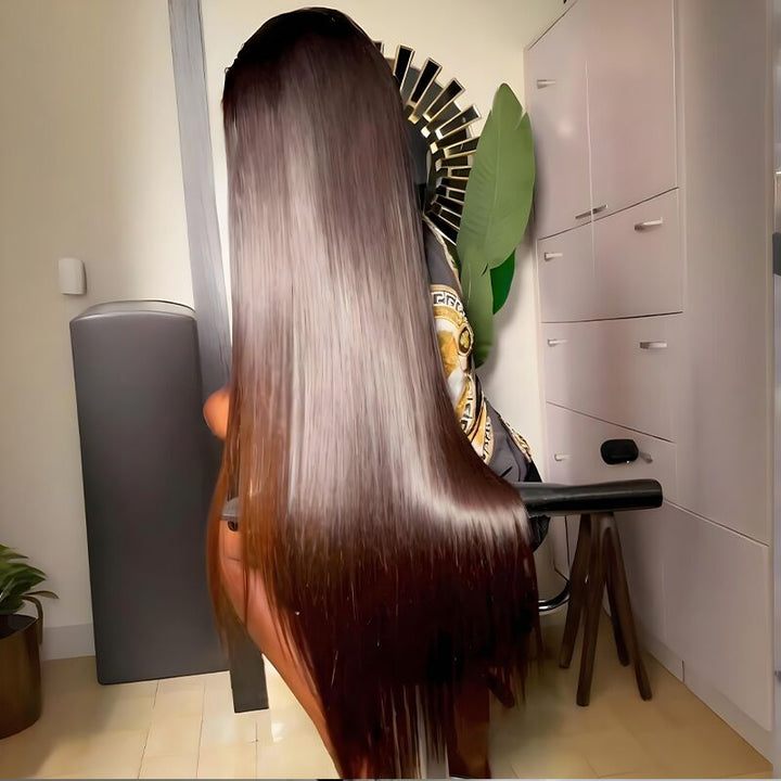 SZC 42 40 38 36 34 32 30 Inch Black Brown Bone Straight 13x4 Lace Front Human Hair Wigs