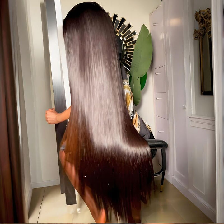 SZC 42 40 38 36 34 32 30 Inch Black Brown Bone Straight 13x4 Lace Front Human Hair Wigs