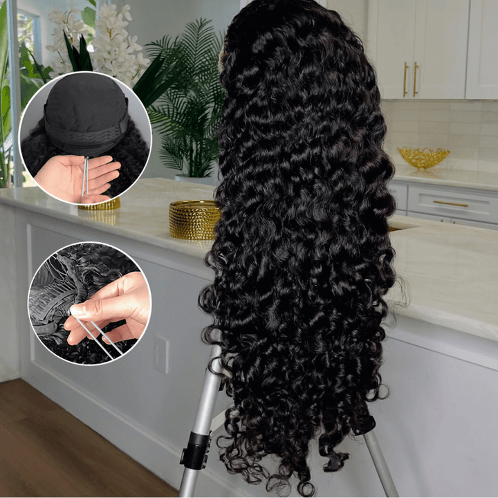 SZC 42 40 38 36 34 32 30 Inch Elastic Drawstring Burmese Curly Wand Curls Bone Straight Human Hair Wigs