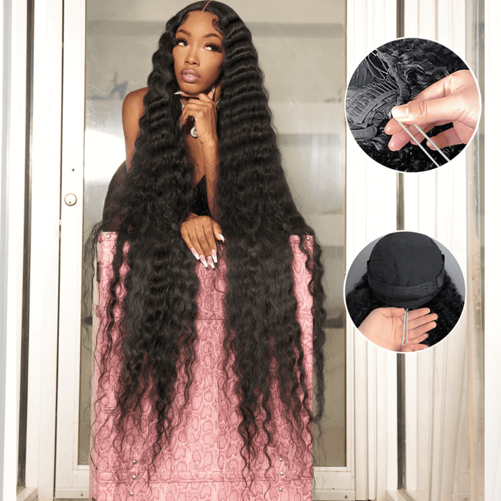 SZC 42 40 38 36 34 32 30 Inch Elastic Drawstring Burmese Curly Wand Curls Bone Straight Human Hair Wigs