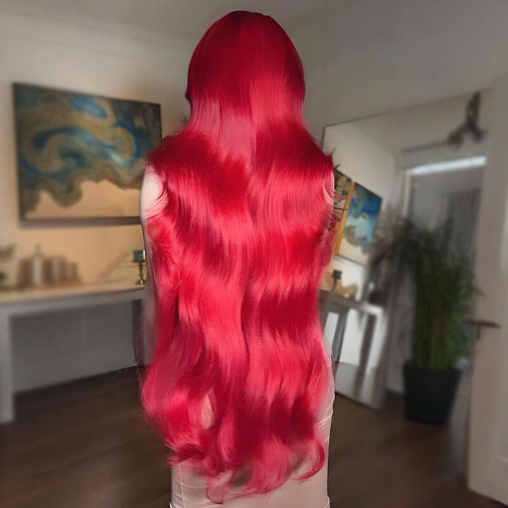 SZC 42 40 38 36 34 32 30 Inch Vibrant Burgundy Red 13x4 Lace Front Virgin Human Hair Wigs