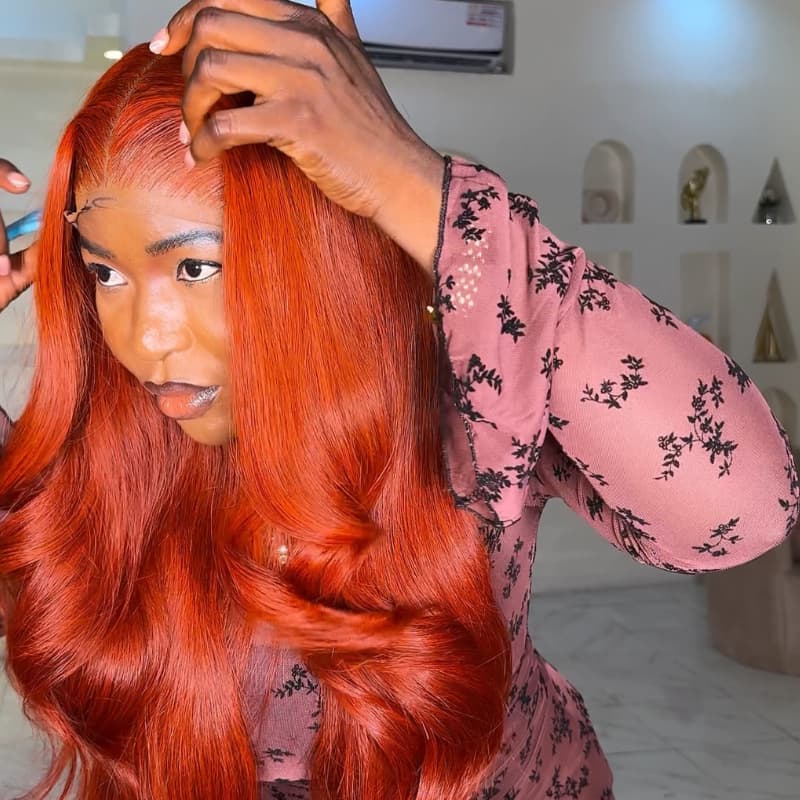 SZC 42 40 38 36 34 32 30 Inch Vibrant Copper Red 13x4 Lace Front Virgin Human Hair Wigs