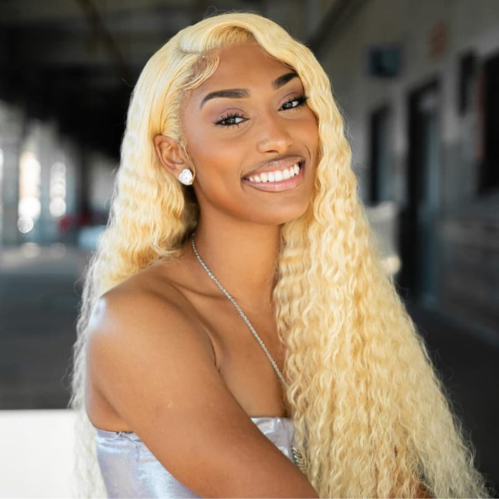 SZC 613 Blonde Water Wave Wet And Wavy 13x4 Lace Front Virgin Human Hair Wigs 200 Density