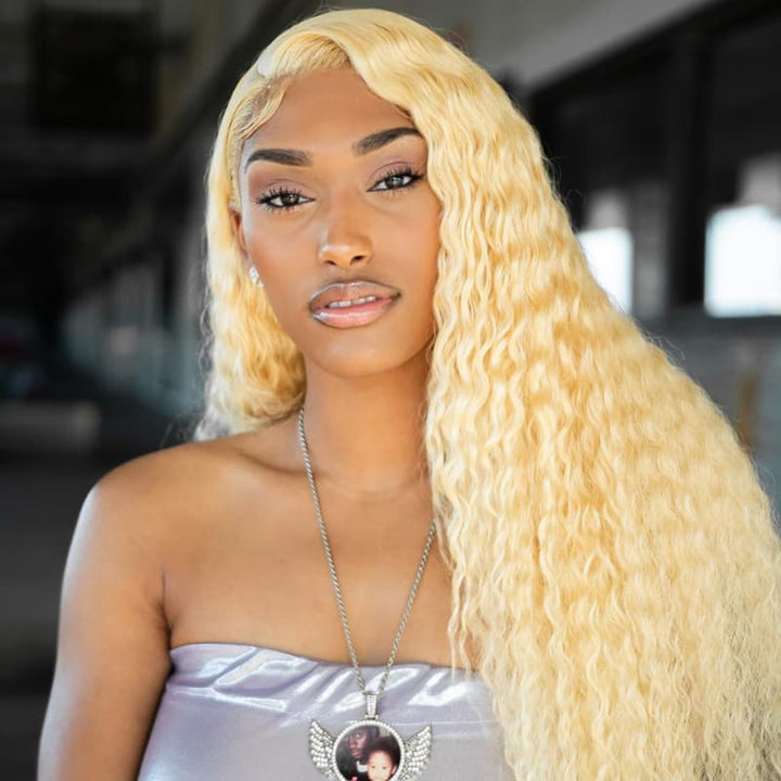 SZC 613 Blonde Water Wave Wet And Wavy 13x4 Lace Front Virgin Human Hair Wigs 200 Density