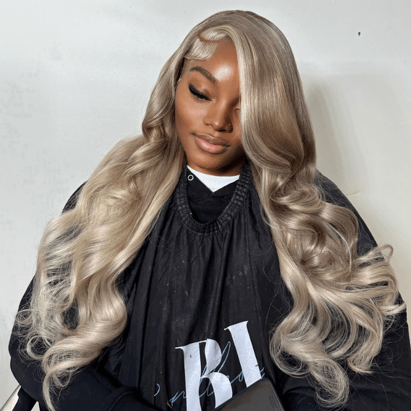 SZC Ash Gray Blonde 13x4 Lace Front 200 Density Body Wave Hair Wigs