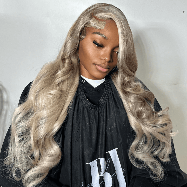 SZC Ash Gray Blonde 13x4 Lace Front 200 Density Body Wave Hair Wigs