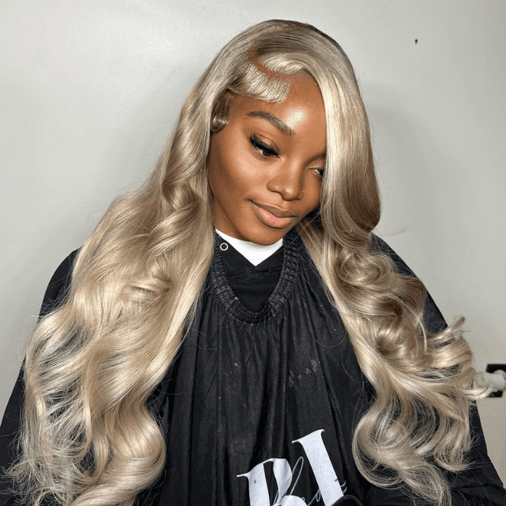 SZC Ash Gray Blonde 13x4 Lace Front 200 Density Body Wave Hair Wigs