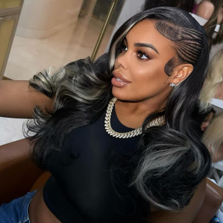 SZC Balayage Black Blonde Streaks 13x4 Lace Front Virgin Human Hair Wigs 200 Density