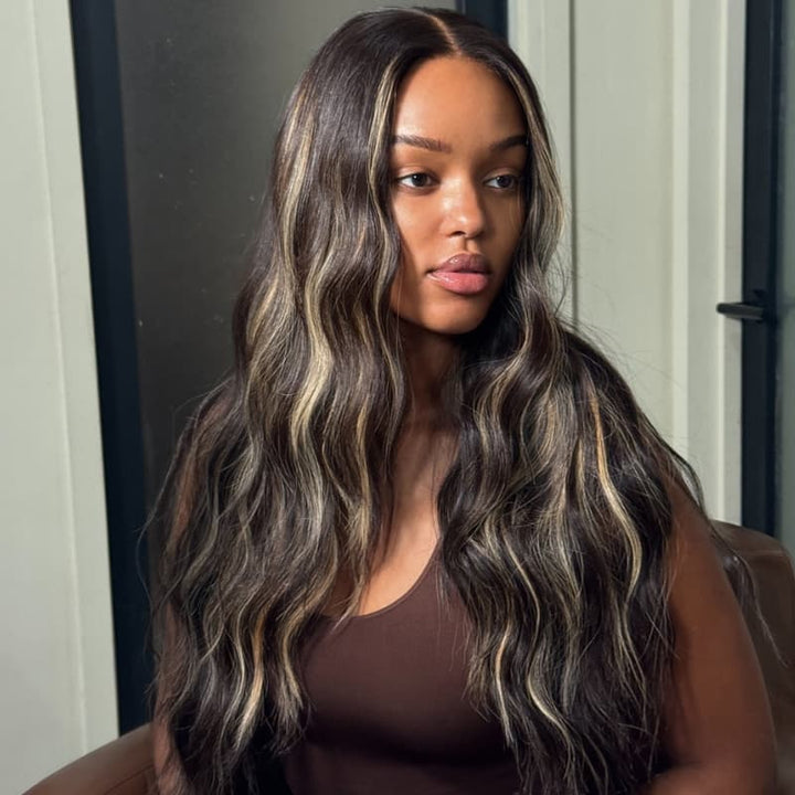 SZC Balayage Black Brown Highlights 13x4 Lace Front Virgin Human Hair Wigs