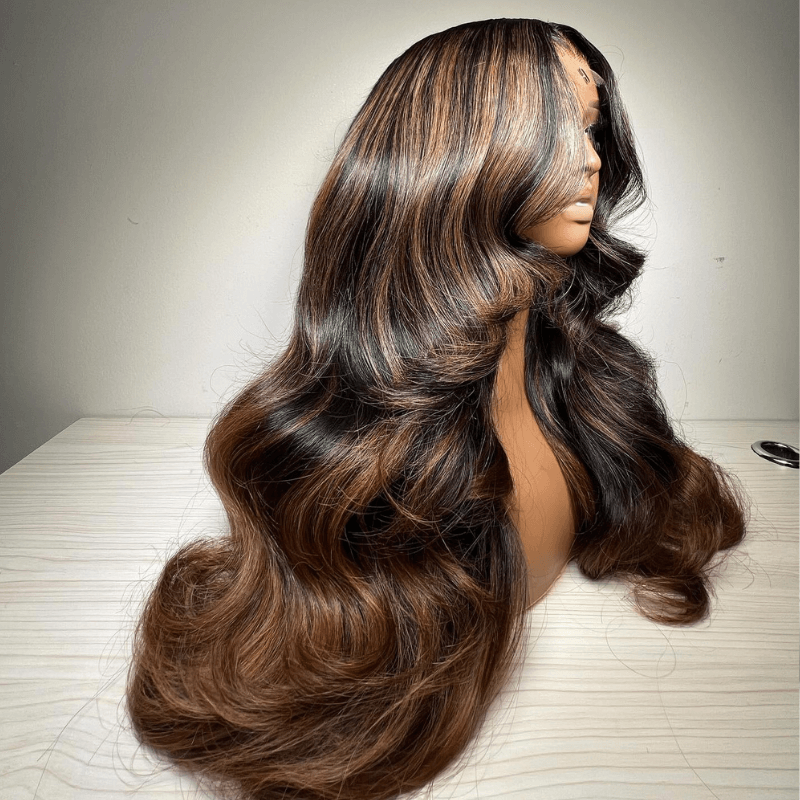 SZC Balayage Black Brown Highlights 200 Density 13x4 Lace Front Hair Wigs