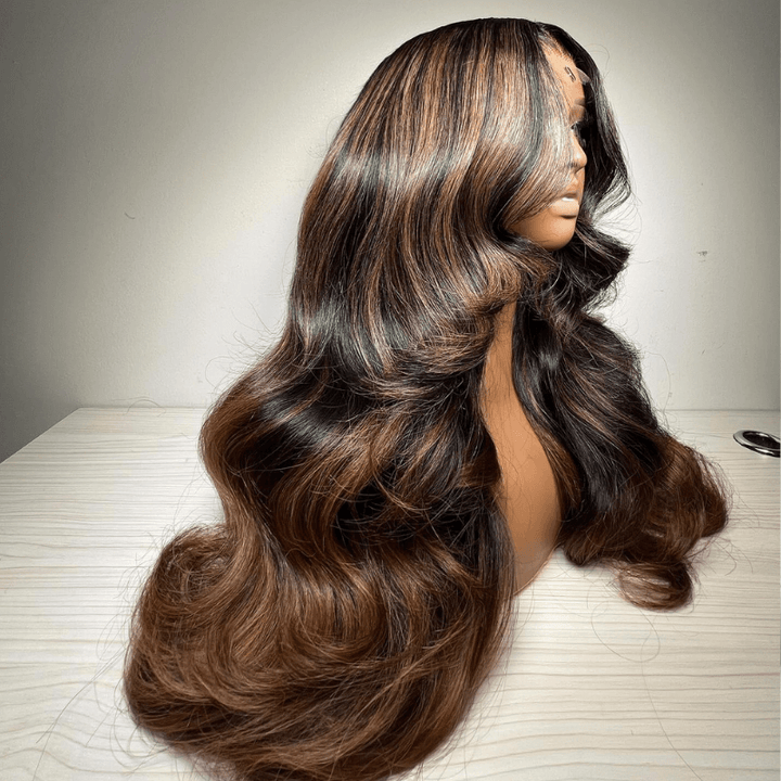 SZC Balayage Black Brown Highlights 200 Density 13x4 Lace Front Hair Wigs