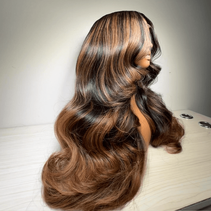 SZC Balayage Black Brown Highlights 200 Density 13x4 Lace Front Hair Wigs