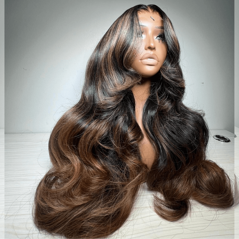 SZC Balayage Black Brown Highlights 200 Density 13x4 Lace Front Hair Wigs