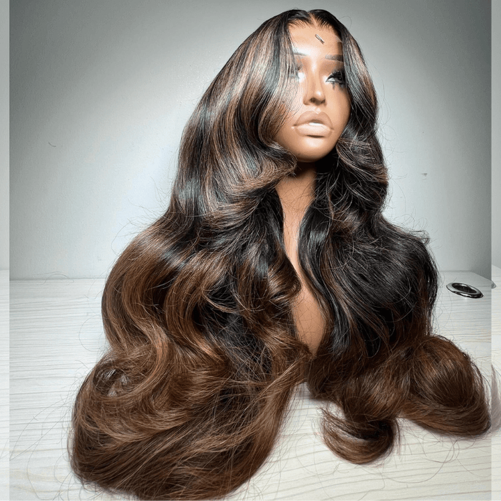SZC Balayage Black Brown Highlights 200 Density 13x4 Lace Front Hair Wigs
