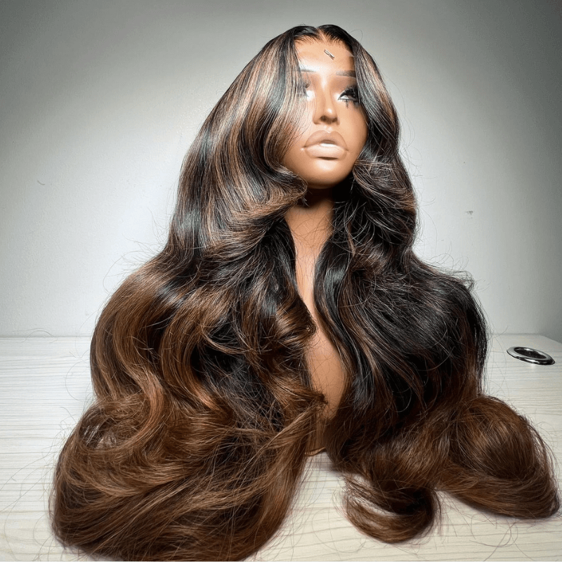 SZC Balayage Black Brown Highlights 200 Density 13x4 Lace Front Hair Wigs