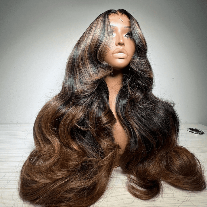 SZC Balayage Black Brown Highlights 200 Density 13x4 Lace Front Hair Wigs