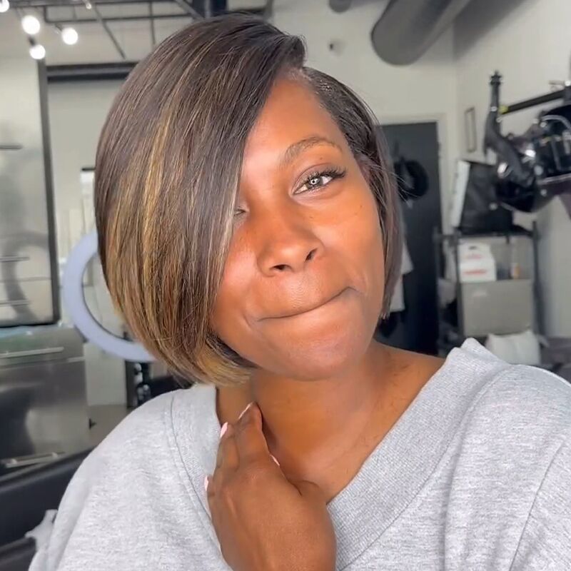 SZC Balayage Brown Pixie Cut Short Bob Bone Straight 13x4 Lace Front Virgin Human Hair Wigs