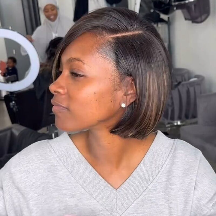 SZC Balayage Brown Pixie Cut Short Bob Bone Straight 13x4 Lace Front Virgin Human Hair Wigs