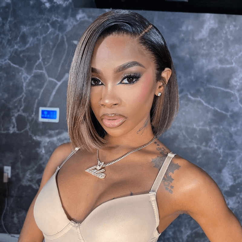 SZC Balayage Highlight Short Bob Bone Straight Human Hair Wigs