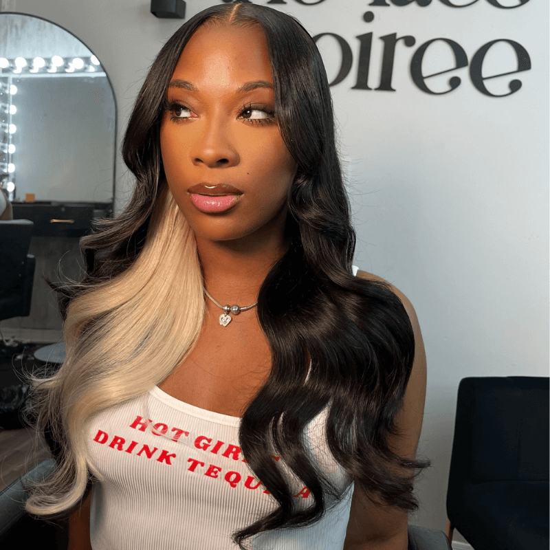 SZC Black With Blonde Streaks 13x4 Lace Front Virgin Human Hair Wigs
