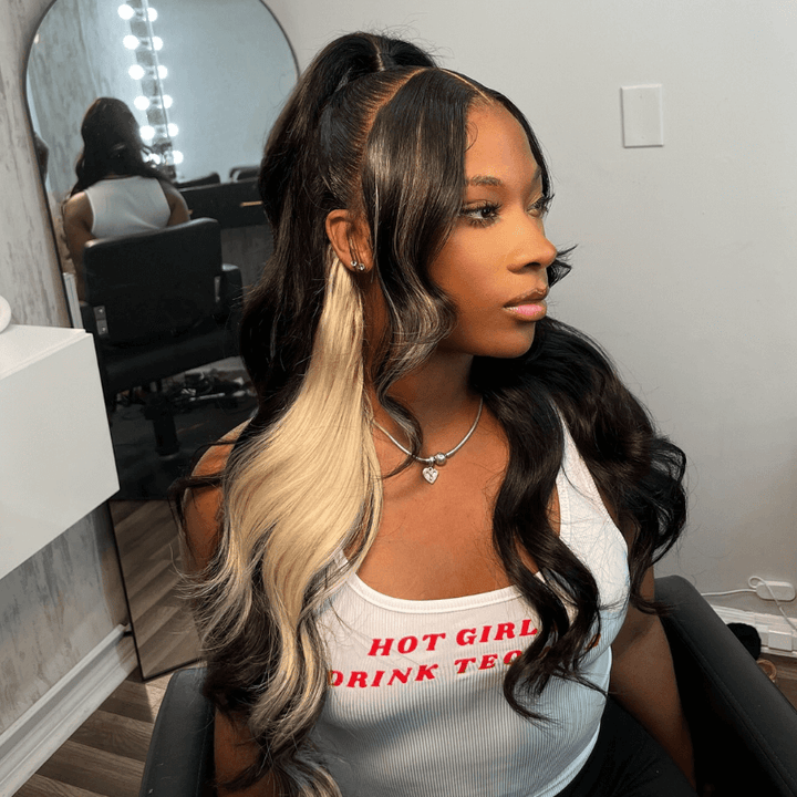 SZC Black With Blonde Streaks 13x4 Lace Front Virgin Human Hair Wigs