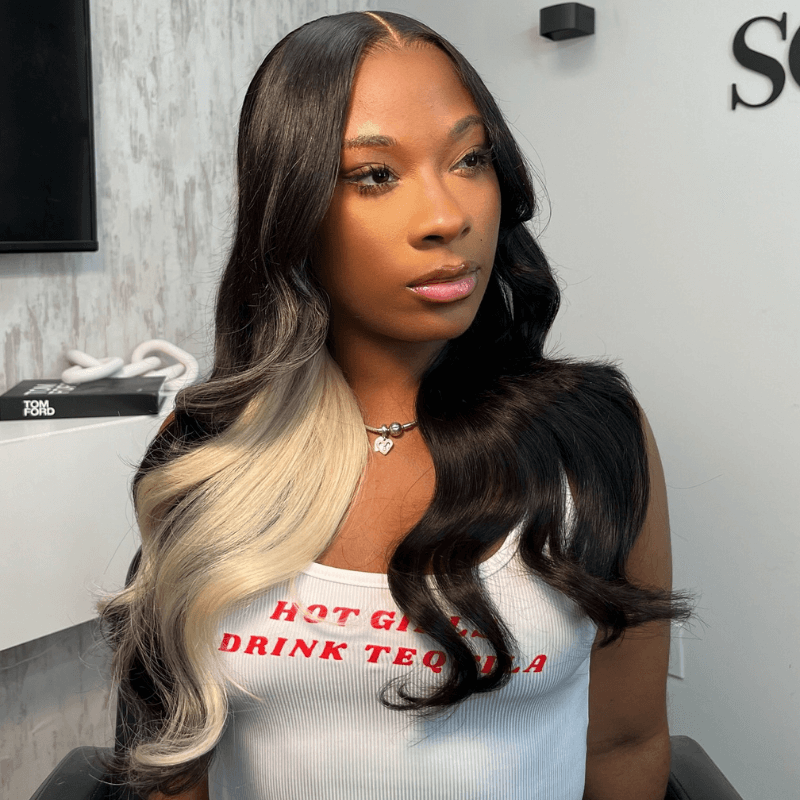 SZC Black With Blonde Streaks 13x4 Lace Front Virgin Human Hair Wigs