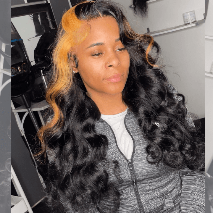 SZC Black With Brown Skunk Stripe 13x4 Lace Front Virgin Human Hair Wigs