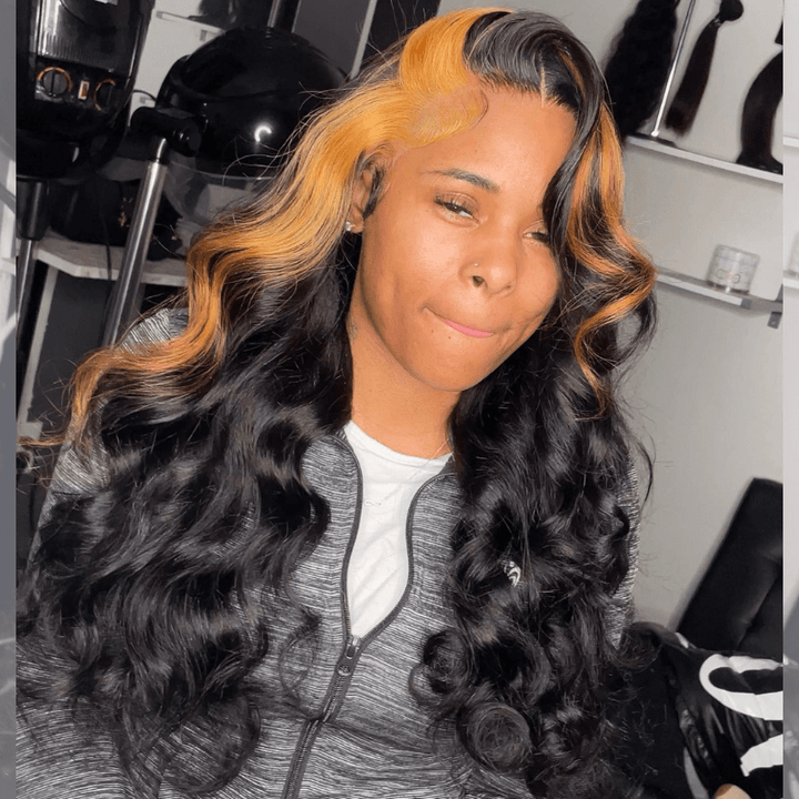 SZC Black With Brown Skunk Stripe 13x4 Lace Front Virgin Human Hair Wigs