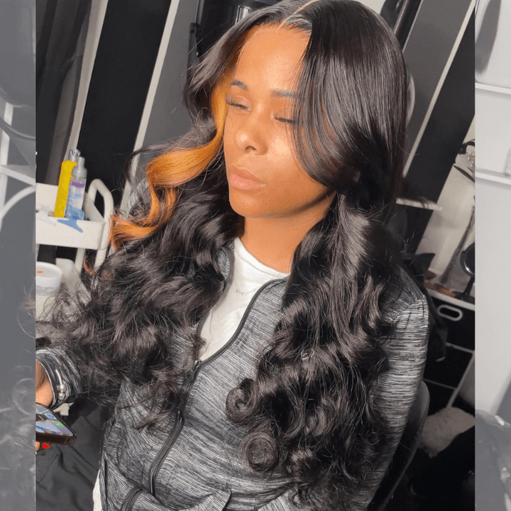 SZC Black With Brown Skunk Stripe 13x4 Lace Front Virgin Human Hair Wigs
