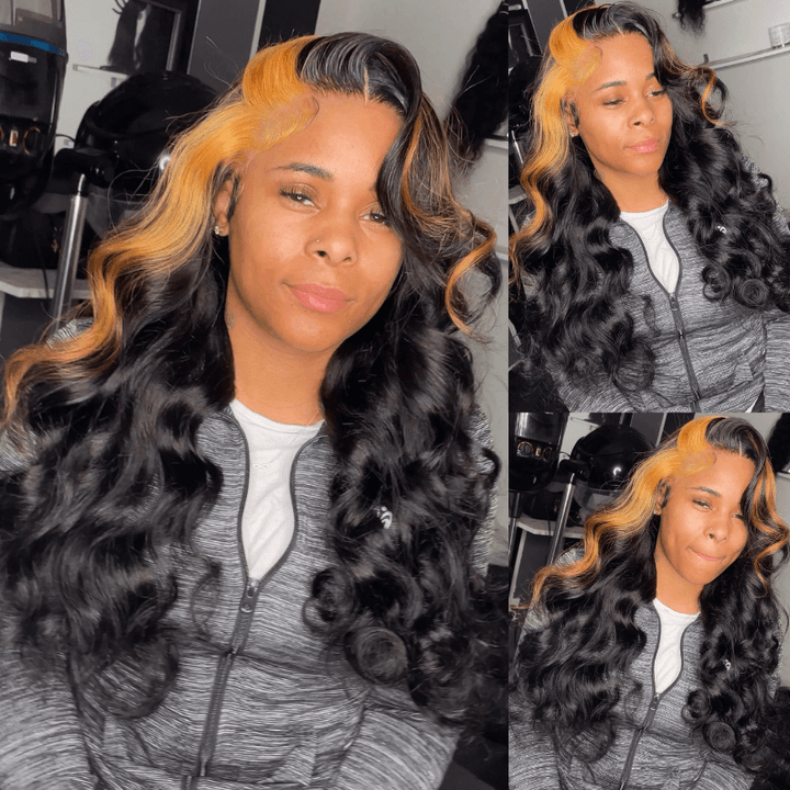 SZC Black With Brown Skunk Stripe 13x4 Lace Front Virgin Human Hair Wigs