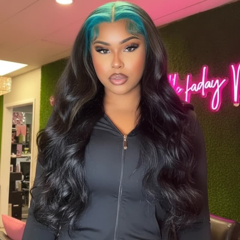 SZC Black With Dark Midnight Blue Roots  13x4 Lace Front Virgin Human Hair Wigs