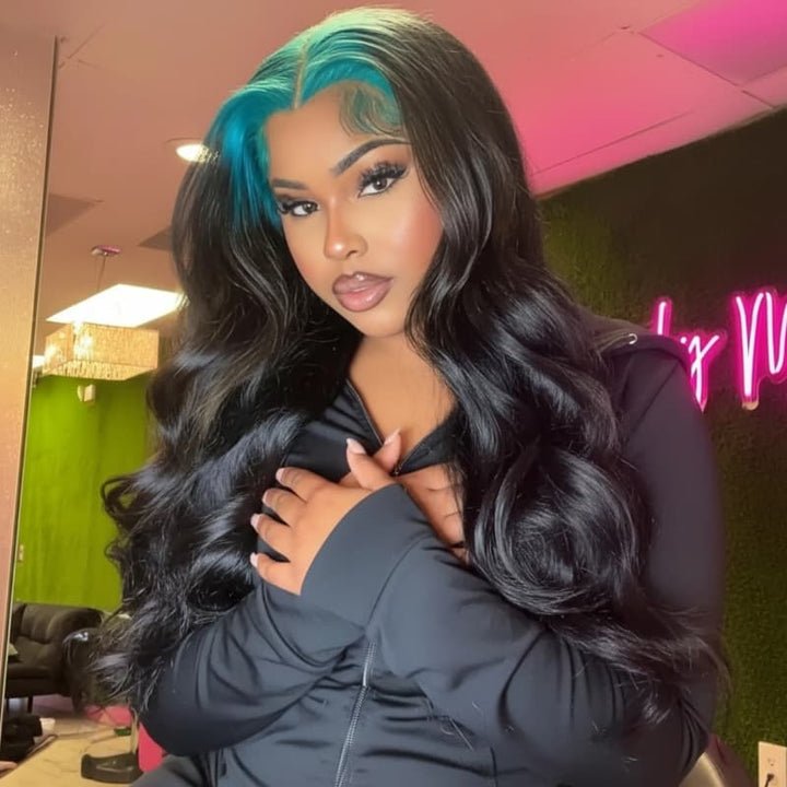 SZC Black With Dark Midnight Blue Roots  13x4 Lace Front Virgin Human Hair Wigs