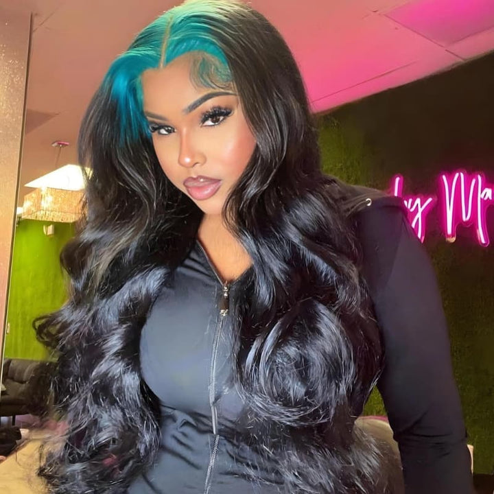 SZC Black With Dark Midnight Blue Roots  13x4 Lace Front Virgin Human Hair Wigs