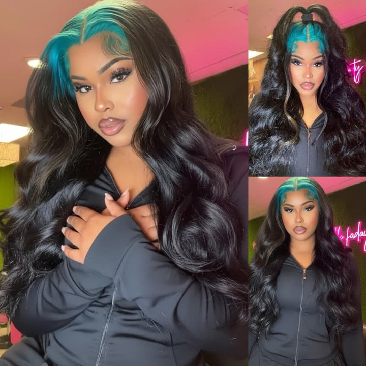 SZC Black With Dark Midnight Blue Roots  13x4 Lace Front Virgin Human Hair Wigs