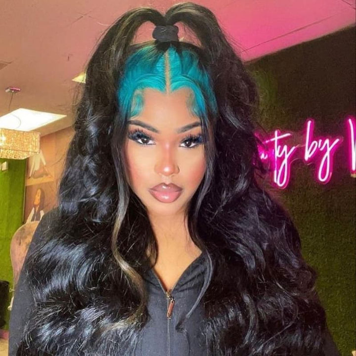 SZC Black With Dark Midnight Blue Roots  13x4 Lace Front Virgin Human Hair Wigs