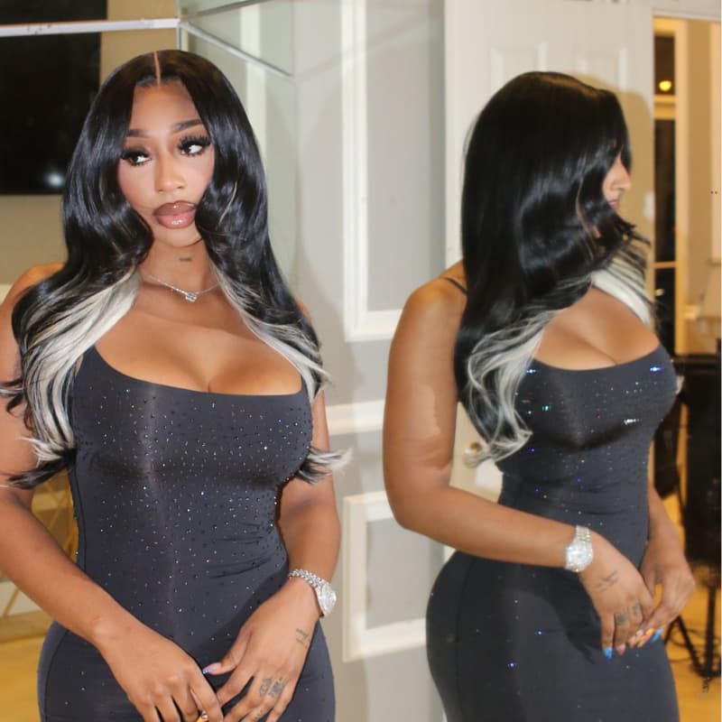 SZC Black With Gray Blonde Streaks 13x4 Lace Front Virgin Human Hair Wigs