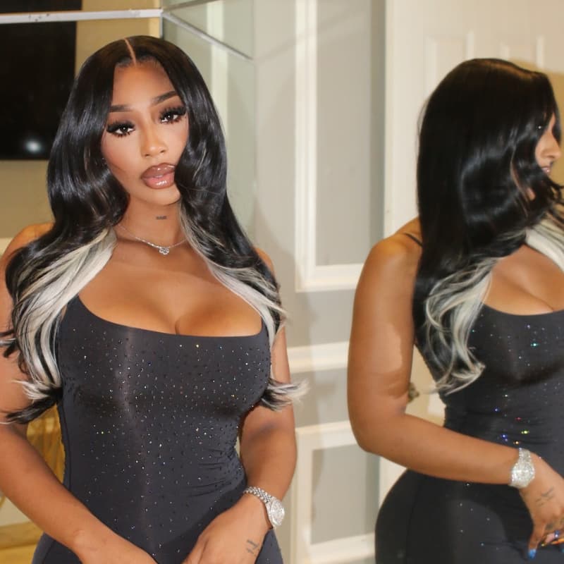 SZC Black With Gray Blonde Streaks 13x4 Lace Front Virgin Human Hair Wigs