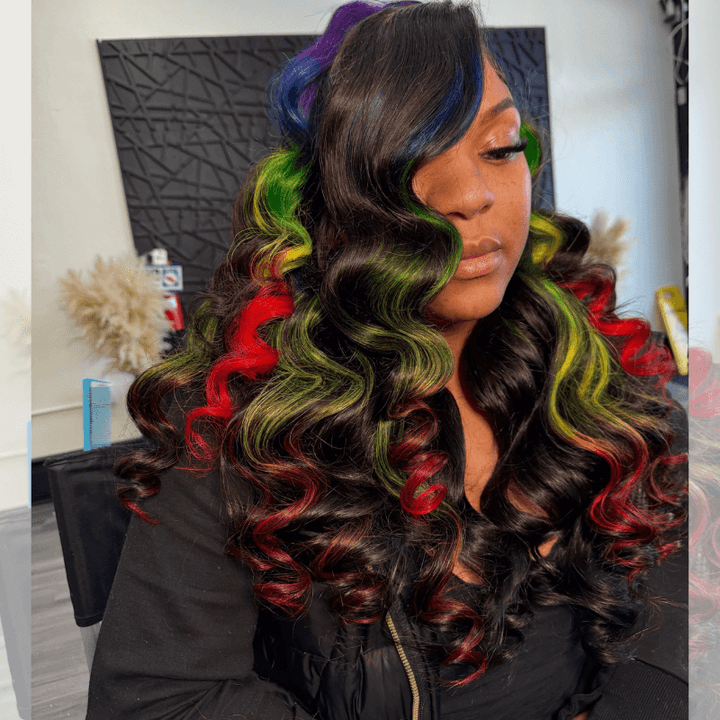 SZC Black With Green Blue Red Purple 13x4 HD Lace Front Human Hair Wigs