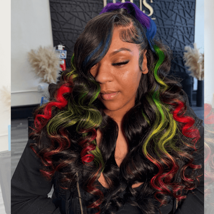 SZC Black With Green Blue Red Purple 13x4 HD Lace Front Human Hair Wigs