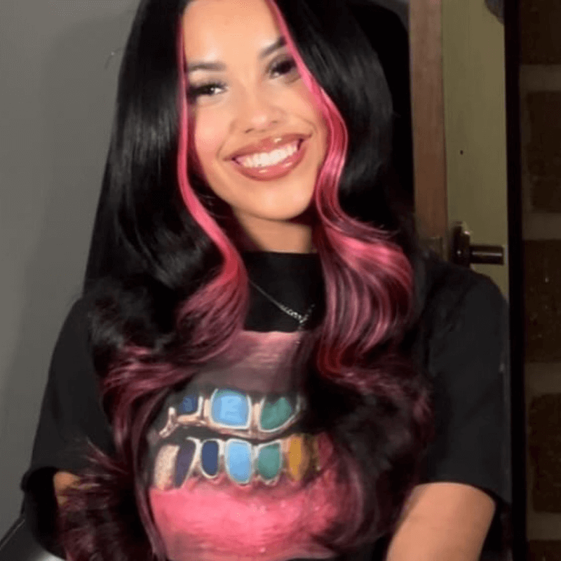 SZC Black With Pink Skunk Stripe 13x4 Lace Front Virgin Human Hair Wigs