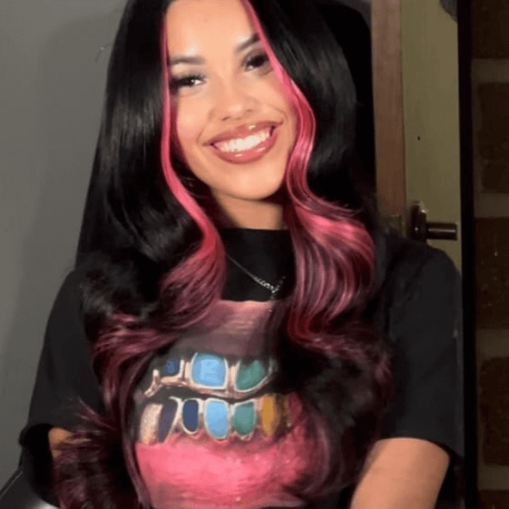 SZC Black With Pink Skunk Stripe 13x4 Lace Front Virgin Human Hair Wigs