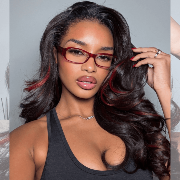 SZC Black With Red Highlight 200 Density 13x4 HD Lace Front Human Hair Wigs