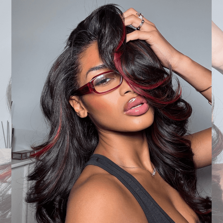 SZC Black With Red Highlight 200 Density 13x4 HD Lace Front Human Hair Wigs