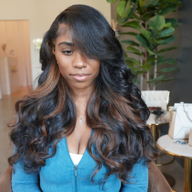 SZC Black with Brown Highlights 13x4 HD Lace Front Virgin Human Wigs