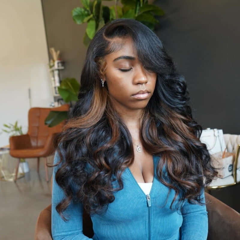 SZC Black with Brown Highlights 13x4 HD Lace Front Virgin Human Wigs