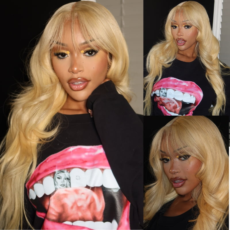 SZC Blonde 613 Body Wave 13x4 Lace Front Human Hair Wigs With Bangs